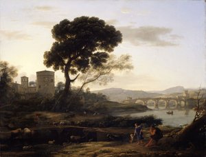 Landskap nära Rom med utsikt över Ponte Molle, 1645. av Claude Lorrain