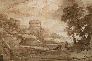 Landskap med runda tornet och bukten av Claude Lorrain