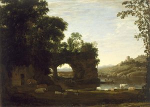 Landscape with a Rock Arch and River av Claude Lorrain