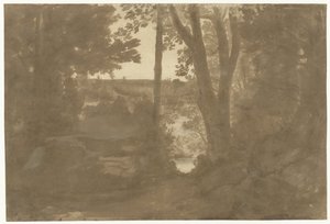 Landskap med utsikt genom träd av Claude Lorrain