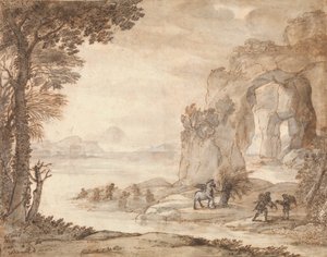 Perseus and the Origin of Coral, c.1671 (svart krita, sepia och svart bläck, sepia och grå tvätt med vitt) av Claude Lorrain