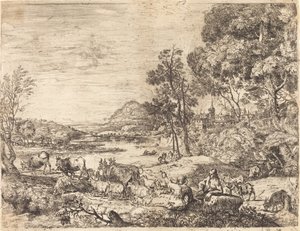 Herde och herdinna samtalar i ett landskap (Berger et bergère conversant) av Claude Lorrain