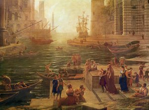 Ombordstigningen av den helige romerske Saint Paul i Ostia detalj av den nedre delen, 1639-40 olja på duk av Claude Lorrain