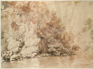 En studie för ett landskap (penna och bistre och tvätt på papper) av Claude Lorrain