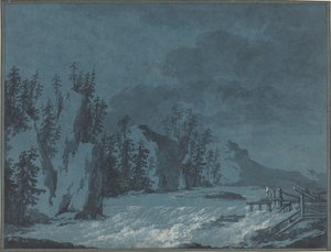River Rapids vid Wooded Cliffs av Claude Louis Chatelet