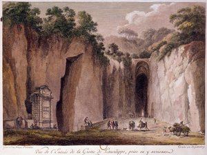 Vy över Pausilippes grotta (Posillipo) (eller "Grotta Vecchia"), nära Neapel. ritning av Chatelet.