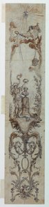 Teckning, Förslag till målade paneler med Fortune och Jacques Necker, 1788-90 av Claude Louis Desrais