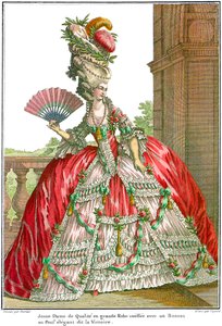 Fransk hovklänning med vida väskor, 1778.