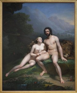 Adam och Eva. Målning av Claude Marie Dubufe (1790-1864), Olja på duk