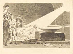 Fragonard och Bergeret med sina fruar på besök i en grav i Pompeji av Claude Mathieu Fessard after Jean Honoré Fragonard