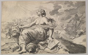 Allegori av Frankrike med Richelieus vapen Allégorie sur la Paix. av Claude Mellan