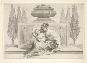 Allegori om drottningens död (Anne av Österrike) av Claude Mellan