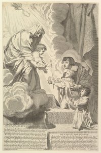 Anne av Österrike med den unge Ludvig XIV och Monsieur före jungfrun och barnet Anne dAutr.... av Claude Mellan