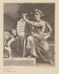 Apollo en en amor The Works of Mr. de Voiture (titel på objekt) Titelsida för: Vincent de Voiture, The Works of Vincent de Voiture, 1650 av Claude Mellan