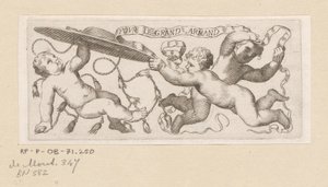 Tre putti med kardinalhatt och band av Claude Mellan