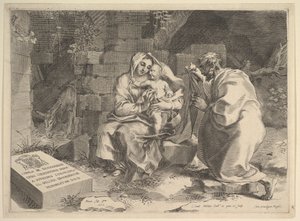Helig familj vila på flykten till Egypten, 1635. av Claude Mellan