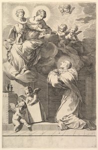 Sankt Bernard knäböjer inför jungfrun och barnet, 1640. av Claude Mellan