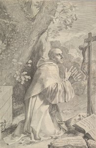 St. Bernard knästående inför ett krucifix, ca. 1655. av Claude Mellan