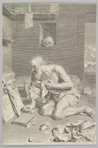 Den helige Jerome ber i sin cell Den helige Jerome ångerfulla, 1665. av Claude Mellan