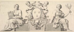 Frankrikes vapen åtföljda av personifieringar av lag och god tro, 1664. av Claude Mellan