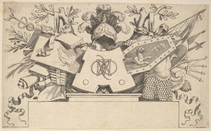 Trofé med monogram som innehåller LEONARDOS bokstäver, 1651. av Claude Mellan