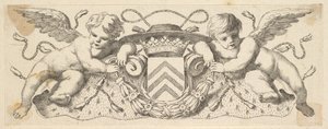 Två keruber med kardinal Richelieus vapen, före 1642. av Claude Mellan