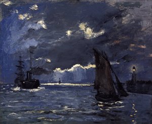 Ett havslandskap, sjöfart i månsken av Claude Monet
