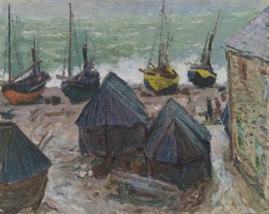 Båtar på stranden vid Étretat av Claude Monet