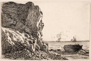 Cliffs and Sea, Sainte-Adresse, ca 1864 (svart krita på papper med elfenben) av Claude Monet