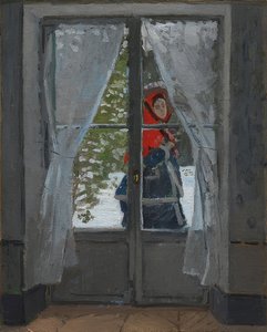 Den röda huvudduken (La capeline rouge). Omkring 1868-73 av Claude Monet