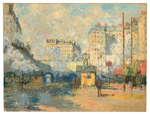 Exteriör av Saint-Lazare station, solljuseffekt, 1877 av Claude Monet