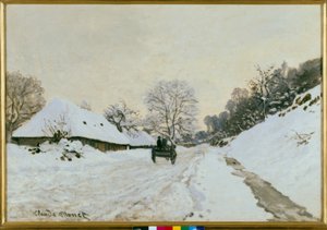 Vagnen. Snöig väg i Honfleur av Claude Monet