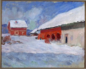 Norges landskap, hus under snön av Claude Monet