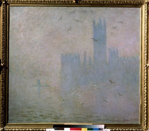 ""Måsar, Themsen, Londons parlament"" (Måsar. Themsen i London. The Houses of Parliament) Målning av Claude Monet (1840-1926). 1903-1904 impressionism. Storlek 81 x 92 cm Moskva. Pushkin Museum of Fine Arts av Claude Monet