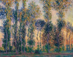 Poplar i Giverny (Frankrike), soluppgång. Målning av Claude Monet (1840-1926), olja på duk av Claude Monet
