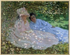 Mrs Monet och en vän i trädgården. Två kvinnor som sitter i skuggan av ett träd. Målning av Claude Monet (1840-1926) av Claude Monet