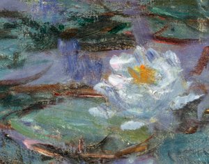 Blå näckrosor. Detalj av en näckros. Målning av Claude Monet (1840-1926) av Claude Monet
