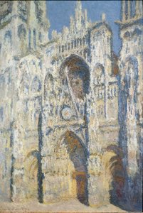 Rouen-katedralen, portalen och tornet Saint Romain, full soleffekt, blå harmoni och guld - olja på duk av Claude Monet
