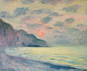 Solnedgång, dimmigt väder, Pourville av Claude Monet