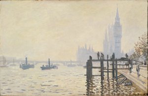 Themsen nedanför Westminster ... (olja på duk) av Claude Monet