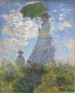 Kvinna med ett parasoll - Madame Monet och hennes son av Claude Monet