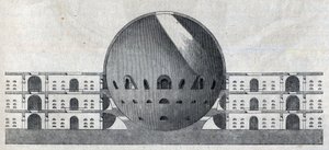 Tvärsnitt av en kyrkogårdsplan för staden Chaux av Claude Nicolas Ledoux (1736-1806).