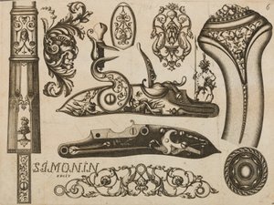 Gravyr av skjutvapenprydnad, 1693 eller 1695. av Claude Simonin