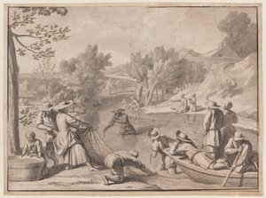 Augusti: Fiske, ca 1700 (tusch) av Claude Simpol