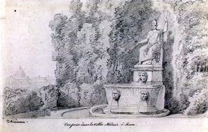 Utsikt över en fontän i trädgården till Villa Medici, Rom, ca 1815-20 (penna på papper)