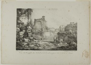 Utsikt över solens och månens tempel från Colosseum i Rom