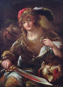 Daudi akiwa na kichwa cha Goliathi, c.1640 swed av Claude Vignon