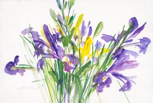 Irises, 1999, (akvarell på papper) av Claudia Hutchins Puechavy