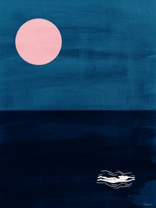 Midnight Swim – Pink Moon – Abstrakt konsttryck med havsmotiv av Claudia Spano'