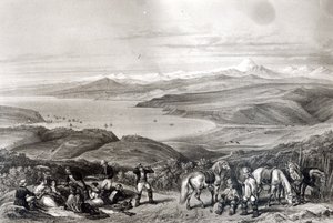 Avlägsen vy av vulkanen Aconcagua, från 